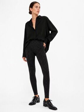 WOLFORD BLACK SILVER METALLIC GLITTER OPAQUE LEGGINGS - S